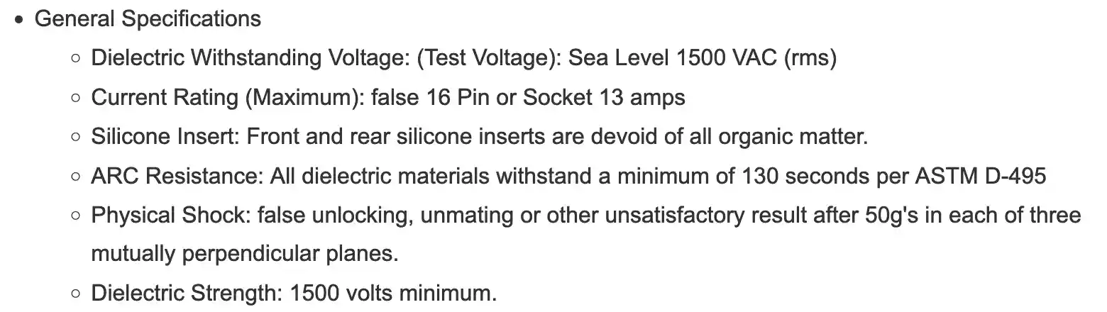 Deutsch Connector Technical Specs